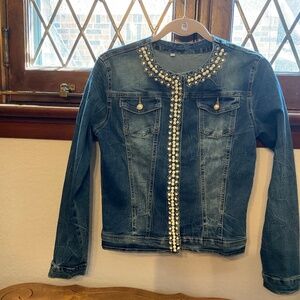 Jean Jacket Pearl and rhinestone fits size small-med